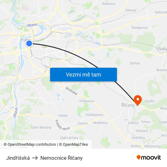 Jindřišská to Nemocnice Říčany map