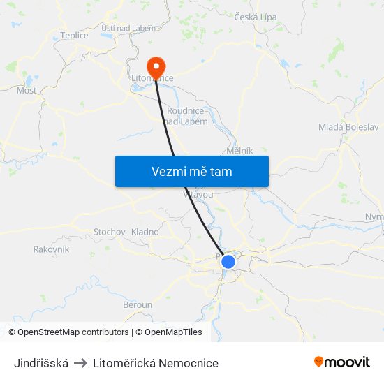 Jindřišská to Litoměřická Nemocnice map