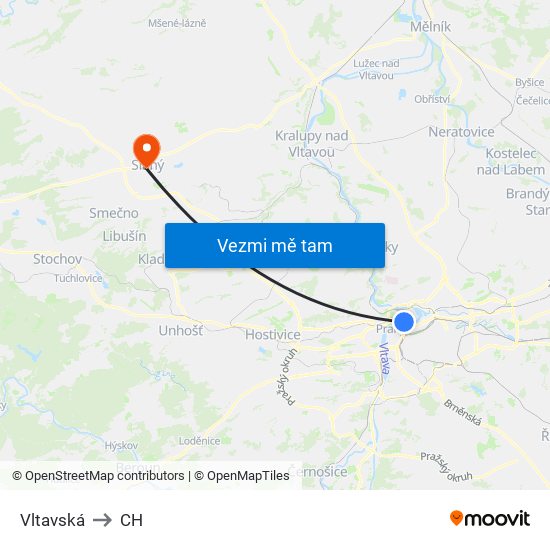 Vltavská to CH map