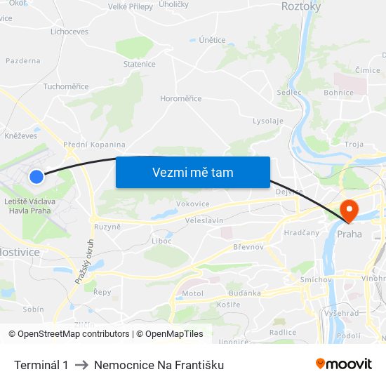 Terminál 1 to Nemocnice Na Františku map