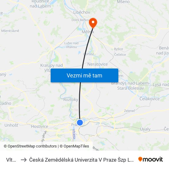 Vltavská to Česká Zemědělská Univerzita V Praze Šzp Lány - Vinařské Středisko Mělník map