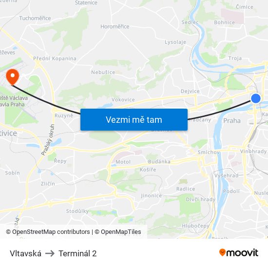 Vltavská to Terminál 2 map