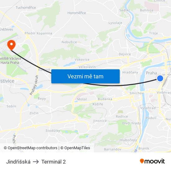 Jindřišská to Terminál 2 map