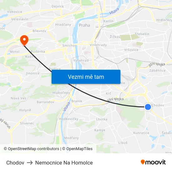 Chodov to Nemocnice Na Homolce map
