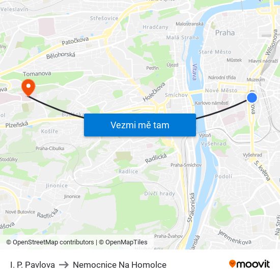 I. P. Pavlova to Nemocnice Na Homolce map