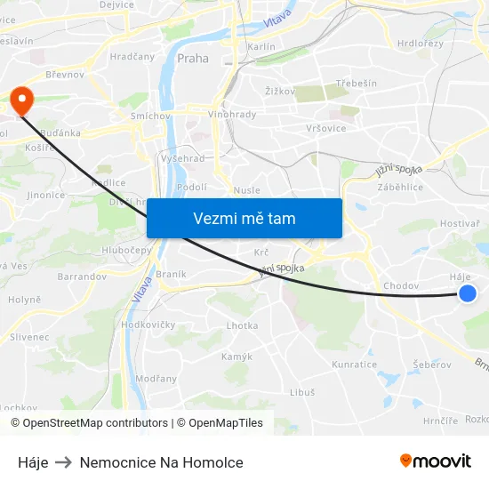 Háje to Nemocnice Na Homolce map