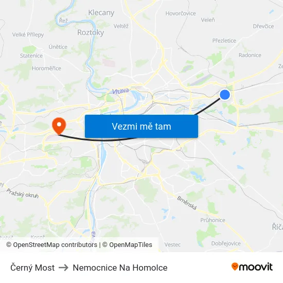 Černý Most to Nemocnice Na Homolce map