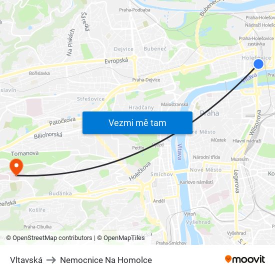 Vltavská to Nemocnice Na Homolce map