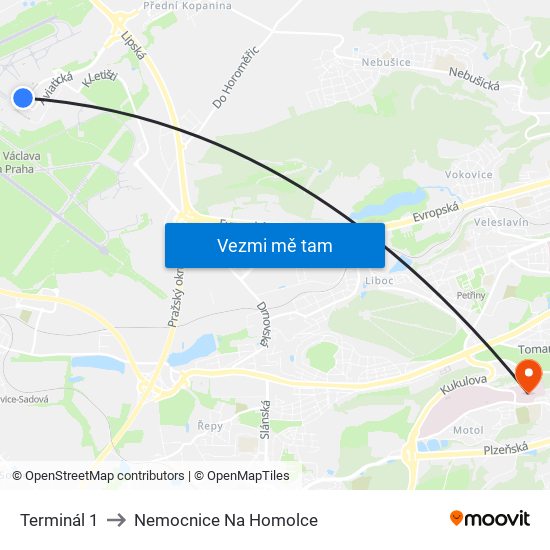 Terminál 1 to Nemocnice Na Homolce map