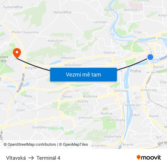 Vltavská to Terminál 4 map