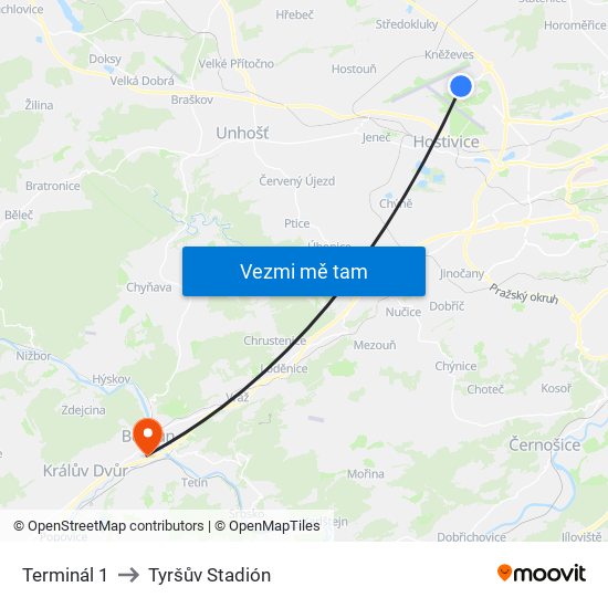 Terminál 1 to Tyršův Stadión map