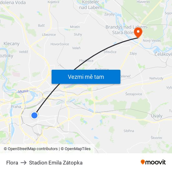 Flora to Stadion Emila Zátopka map