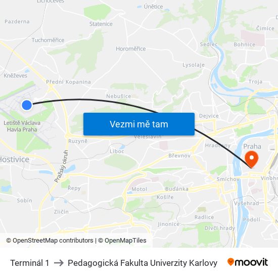 Terminál 1 to Pedagogická Fakulta Univerzity Karlovy map