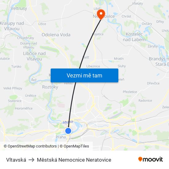 Vltavská to Městská Nemocnice Neratovice map
