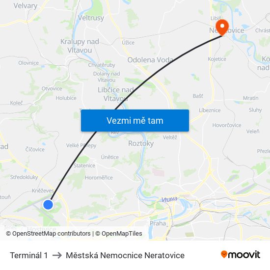 Terminál 1 to Městská Nemocnice Neratovice map