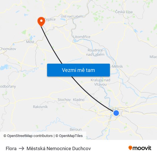 Flora to Městská Nemocnice Duchcov map