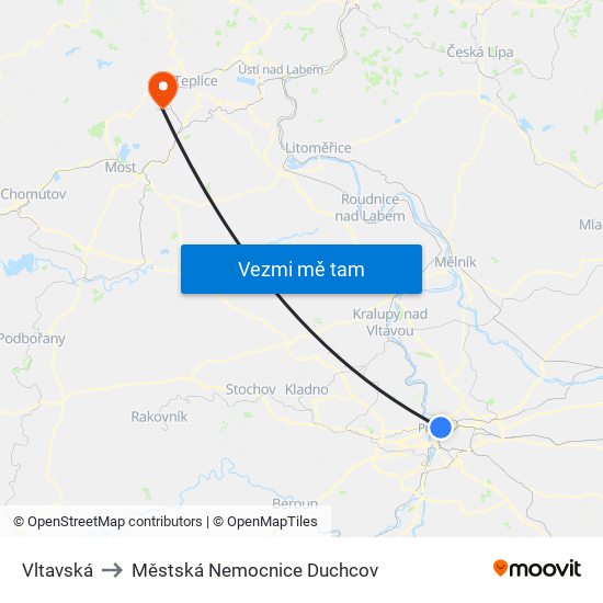 Vltavská to Městská Nemocnice Duchcov map