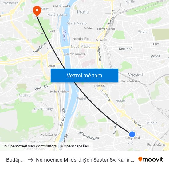 Budějovická to Nemocnice Milosrdných Sester Sv. Karla Boromejského V Praze map