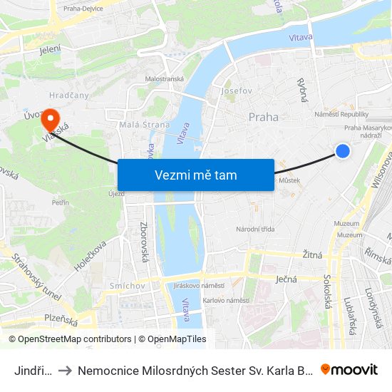 Jindřišská to Nemocnice Milosrdných Sester Sv. Karla Boromejského V Praze map