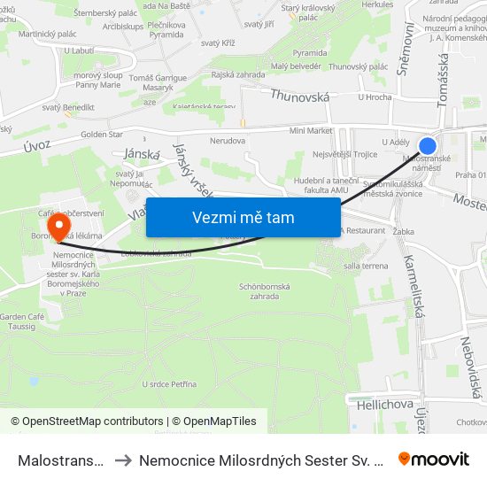 Malostranské Náměstí to Nemocnice Milosrdných Sester Sv. Karla Boromejského V Praze map