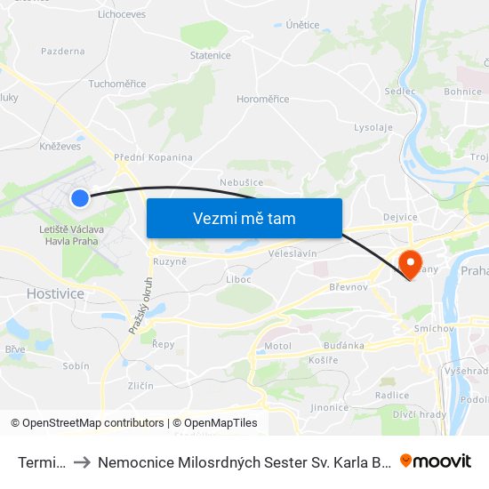 Terminál 1 to Nemocnice Milosrdných Sester Sv. Karla Boromejského V Praze map