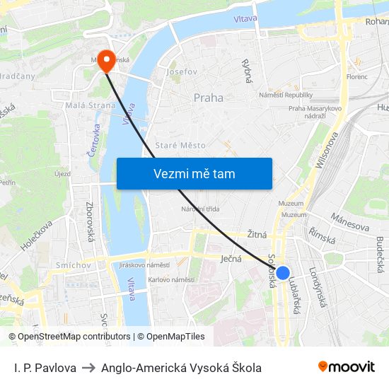 I. P. Pavlova to Anglo-Americká Vysoká Škola map