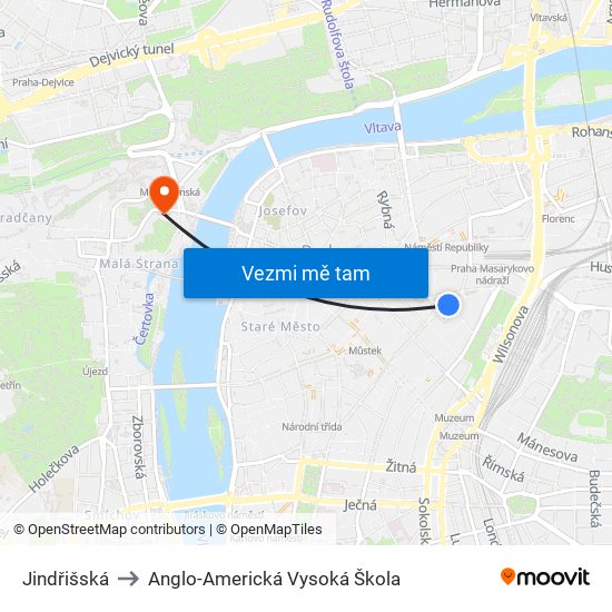 Jindřišská to Anglo-Americká Vysoká Škola map