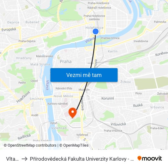 Vltavská to Přírodovědecká Fakulta Univerzity Karlovy - Budova Chemické Sekce map
