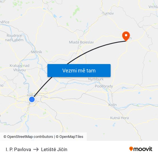 I. P. Pavlova to Letiště Jičín map