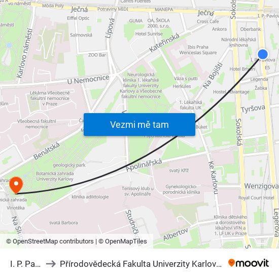 I. P. Pavlova to Přírodovědecká Fakulta Univerzity Karlovy - Studijní Oddělení map