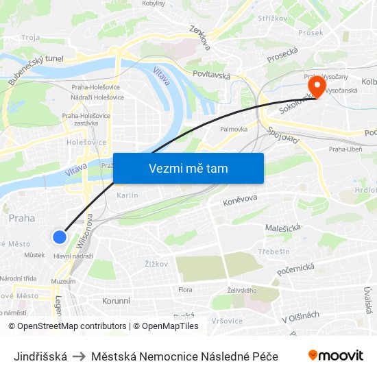 Jindřišská to Městská Nemocnice Následné Péče map