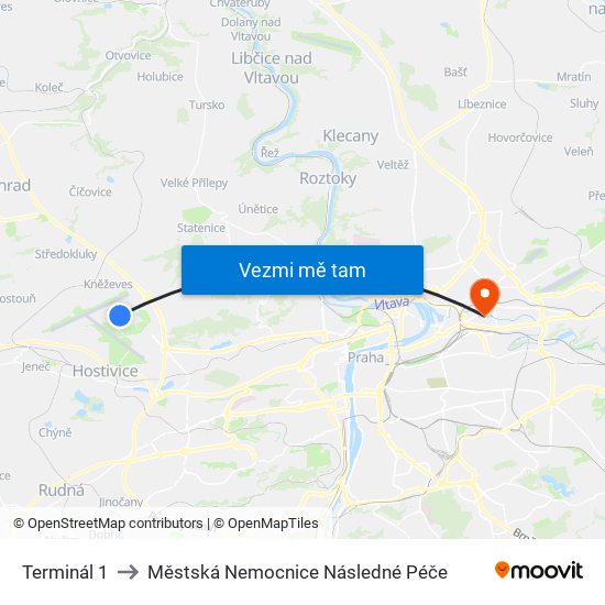 Terminál 1 to Městská Nemocnice Následné Péče map