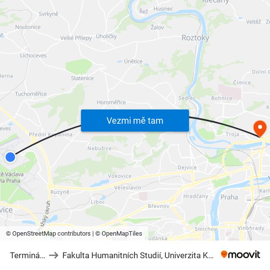 Terminál 1 to Fakulta Humanitních Studií, Univerzita Karlova map