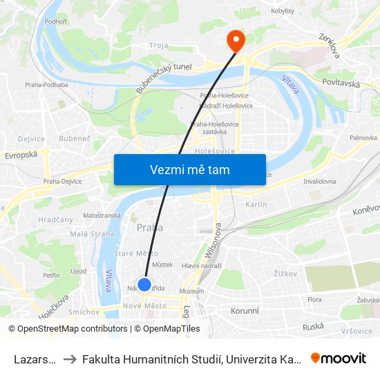 Lazarská to Fakulta Humanitních Studií, Univerzita Karlova map