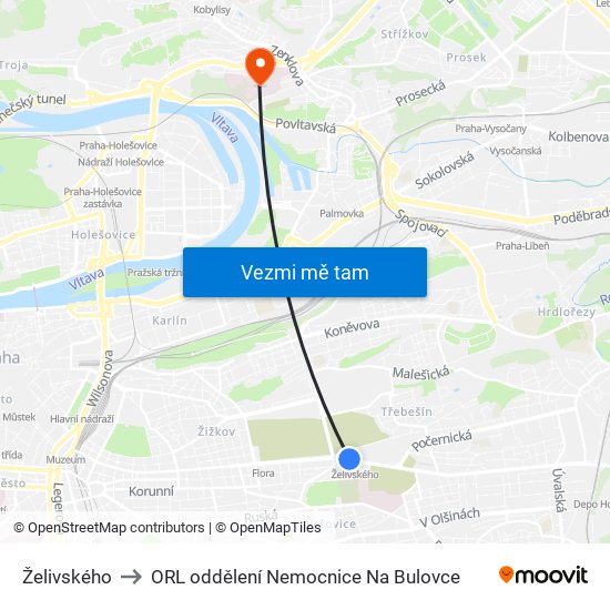 Želivského to ORL oddělení Nemocnice Na Bulovce map