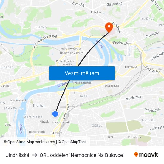 Jindřišská to ORL oddělení Nemocnice Na Bulovce map