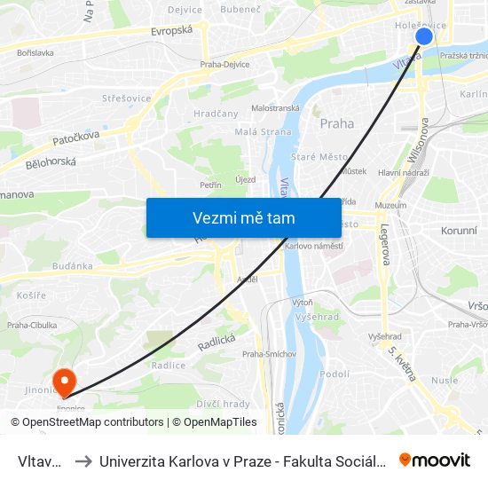 Vltavská to Univerzita Karlova v Praze - Fakulta Sociálních Věd map