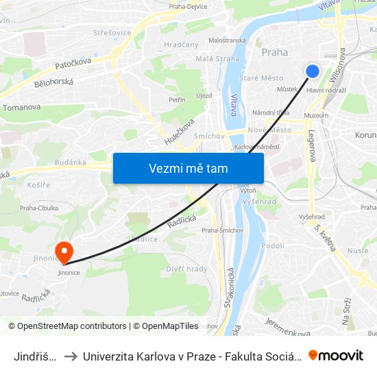 Jindřišská to Univerzita Karlova v Praze - Fakulta Sociálních Věd map