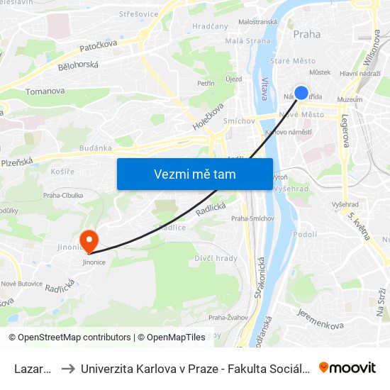 Lazarská to Univerzita Karlova v Praze - Fakulta Sociálních Věd map