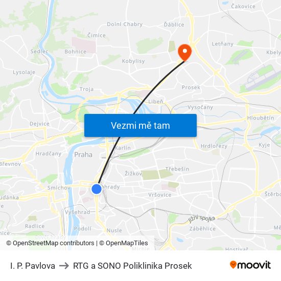I. P. Pavlova to RTG a SONO Poliklinika Prosek map