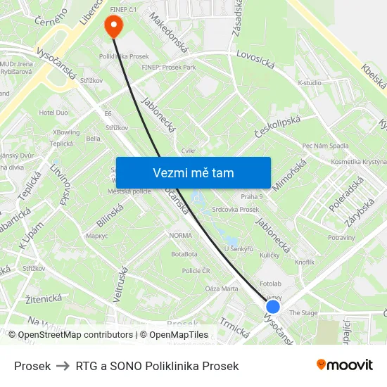 Prosek to RTG a SONO Poliklinika Prosek map