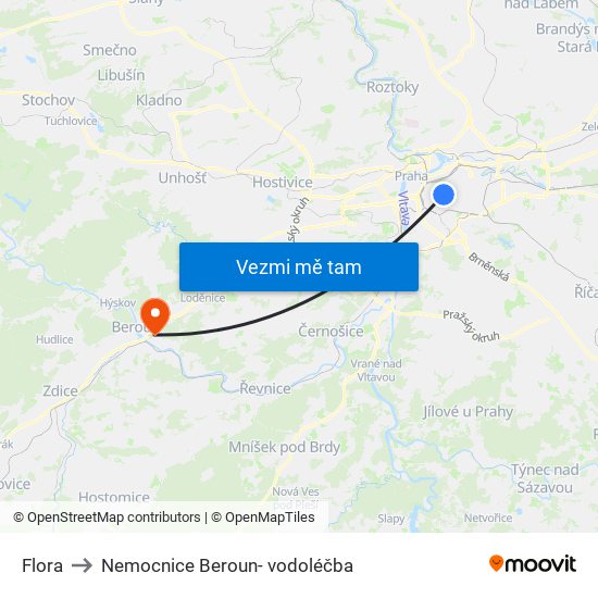 Flora to Nemocnice Beroun- vodoléčba map