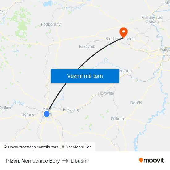 Plzeň, Nemocnice Bory to Libušín map