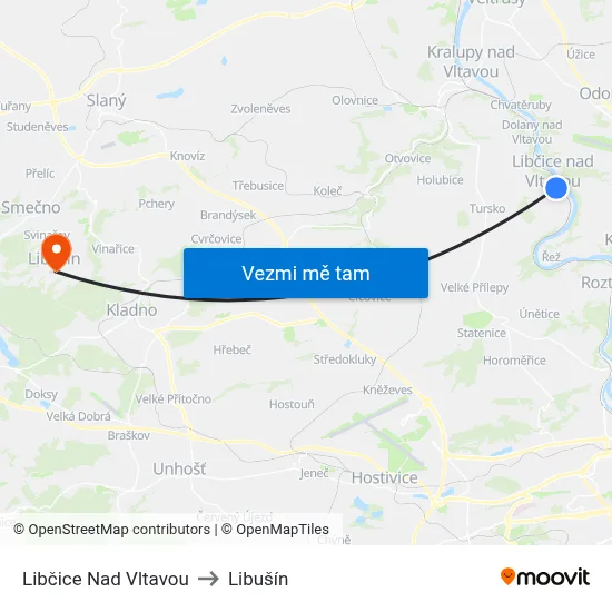 Libčice Nad Vltavou to Libušín map
