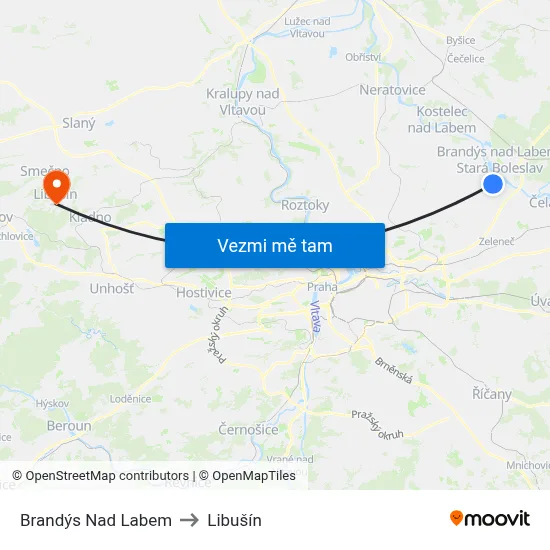Brandýs Nad Labem to Libušín map
