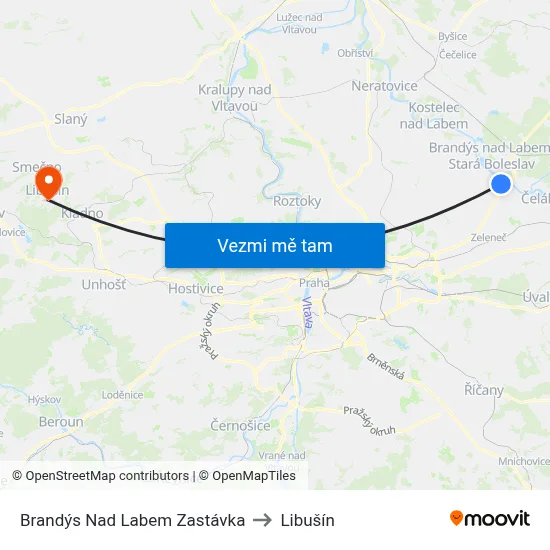 Brandýs Nad Labem Zastávka to Libušín map