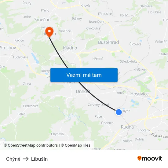 Chýně to Libušín map