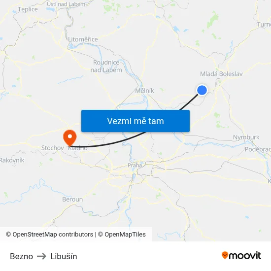 Bezno to Libušín map