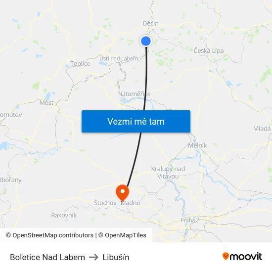 Boletice Nad Labem to Libušín map