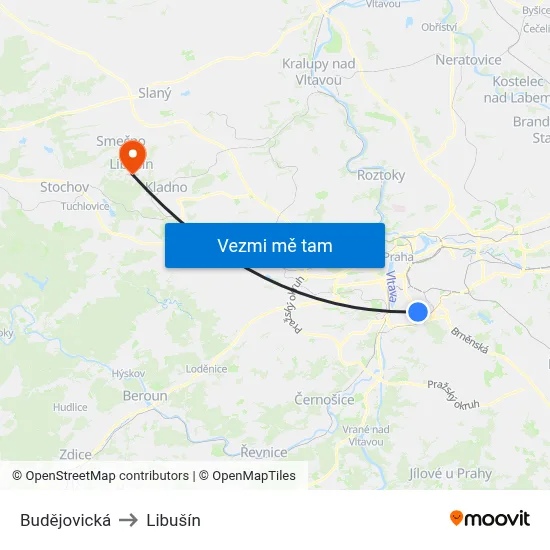 Budějovická to Libušín map